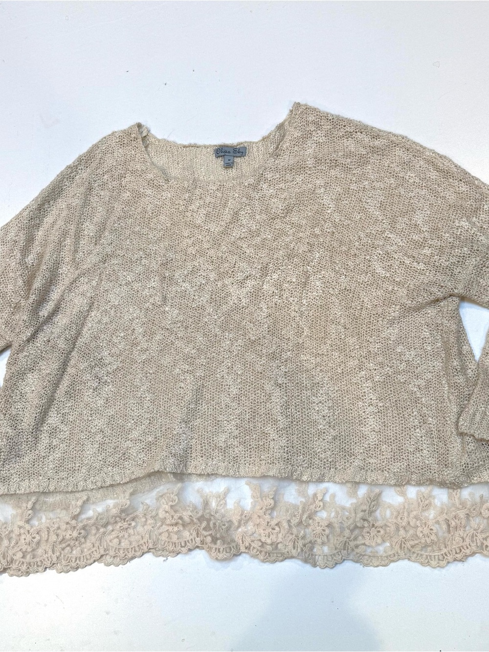 Olivia Sky Lace-Hem Knit Pullover - Beige